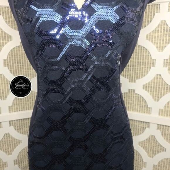 Connected Apparel Navy Blue Sequin Cap Sleeve Sheath Dress Size 14 - Picture 5 of 11